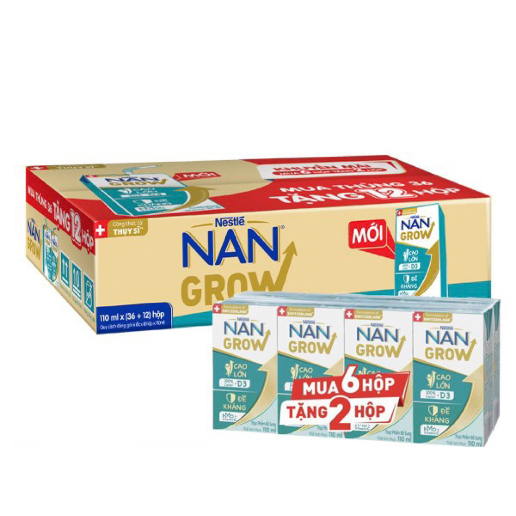 Thùng 36 hộp sữa bột pha sẵn Nan Grow 110ml (Tặng 12 hộp cùng loại)