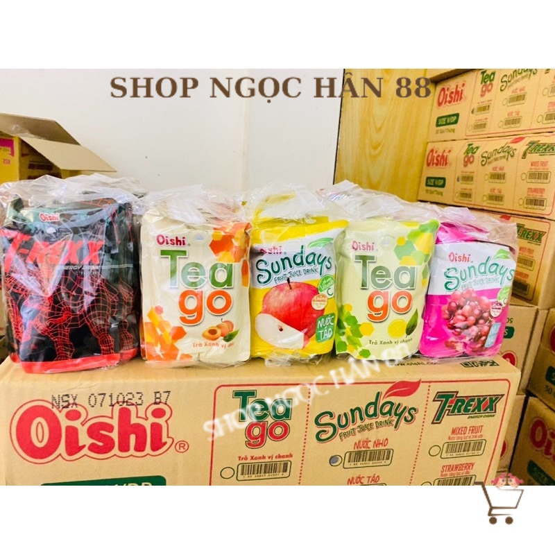 Thùng 50 bịch trà xanh tea go oishi 180ml vị chanh, đào, táo, dâu, nho