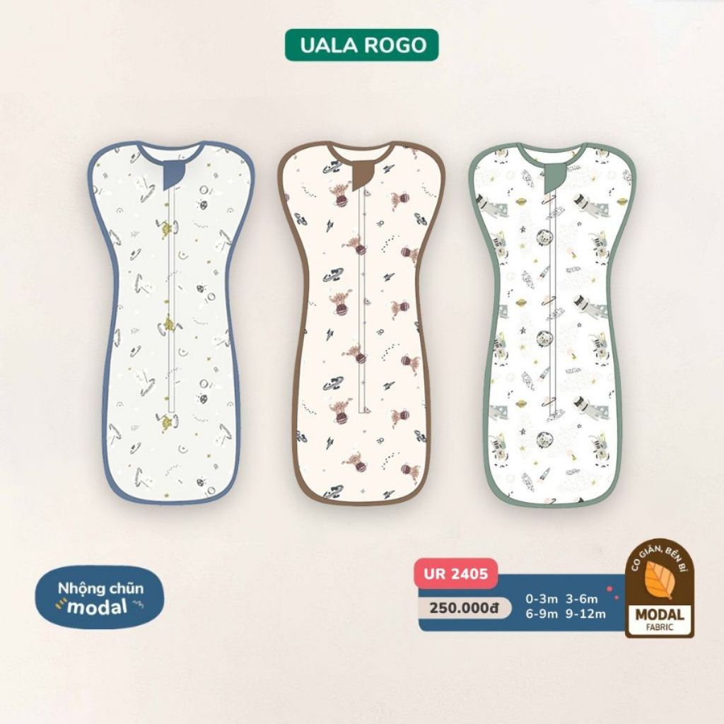 Nhộng chũn cho bé chống giật mình Ualarogo Cocoon sơ sinh 0-12 tháng vải Modal co giãn 4 chiều lỗ thoáng thấm hút 2405