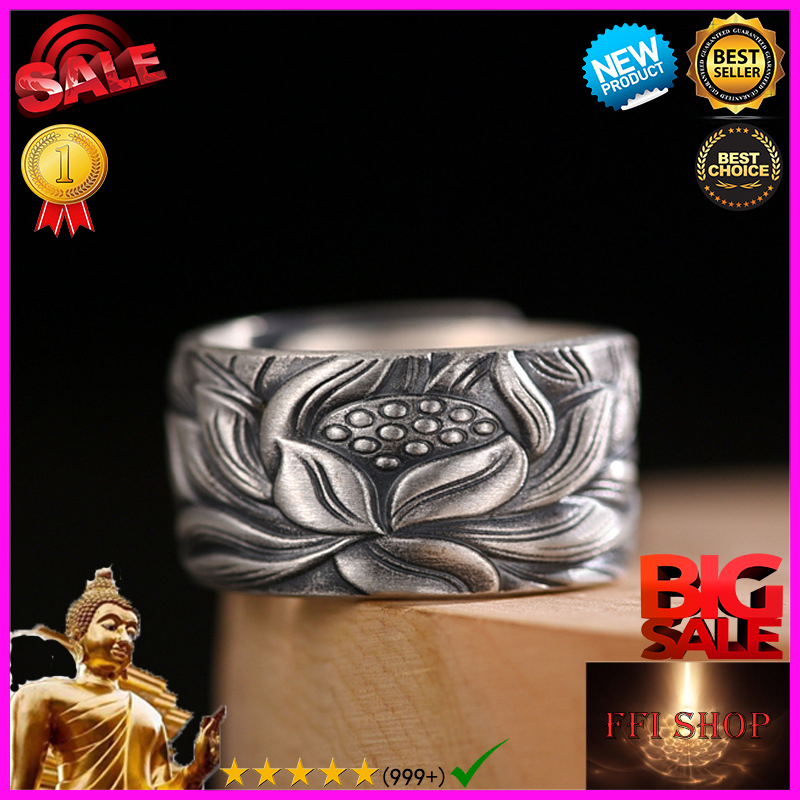 V-Nhẫn may mắn nguyên bản Nhẫn hoa sen phong cách cổ điển Trung Quốc Nhẫn mở hoa thời trang giả Nhẫn ngón trỏ hoa sen bạc Thái nhẫn cho ngón tay nam nhẫn thời trang nữ