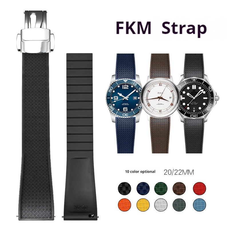 Fluoro Rubber Strap for Omega Seiko Citizen 20mm 22mm Quick Release Diving FKM Watch Band Butterfly Buckle Bracelet Accessories ราคา 302 บาท*ส่งฟรี