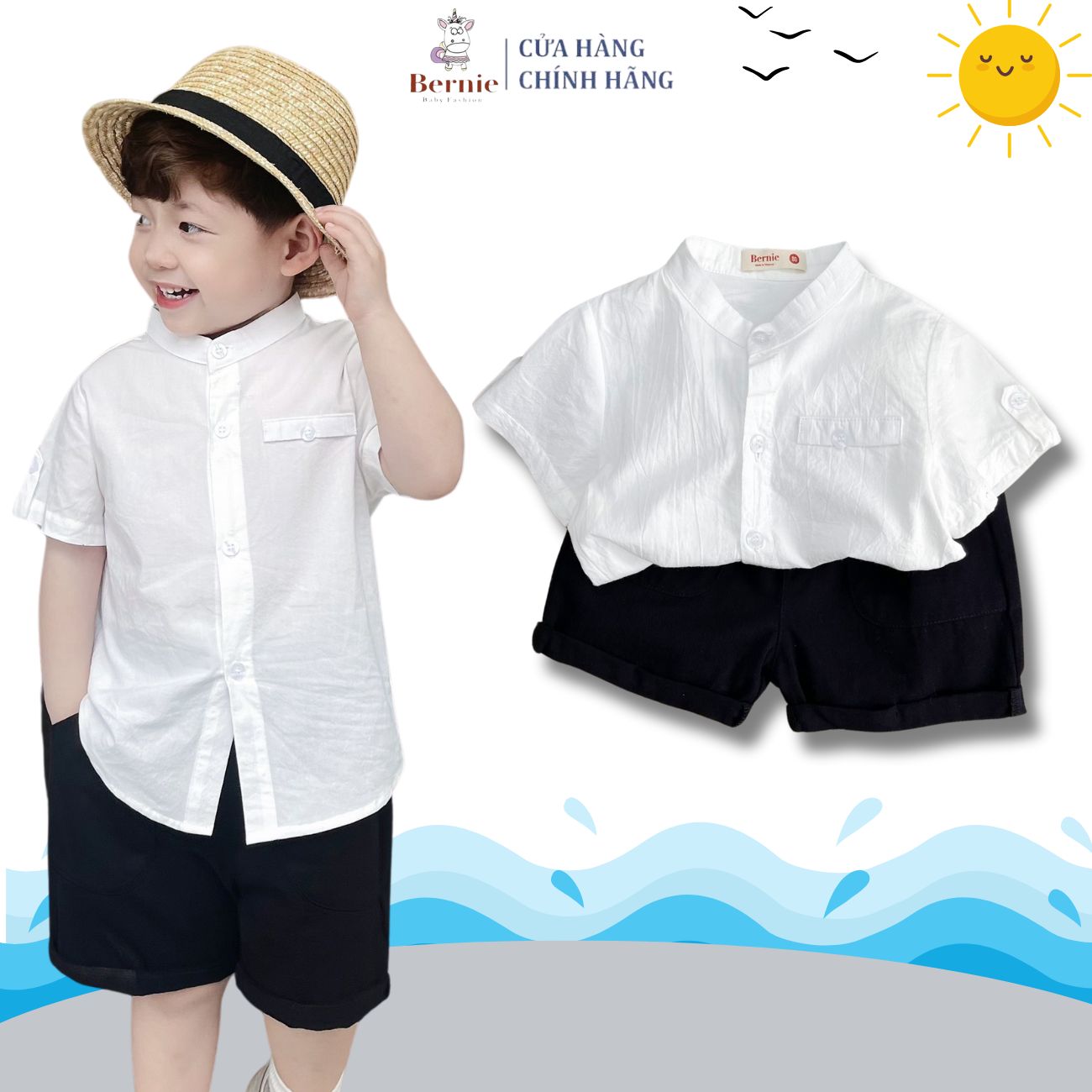  Set bộ quần áo sơ mi trắng công tử cổ trụ lịch lãm cho bé trai phong cách hàn1 đến 7 BERNIE 0124b36 