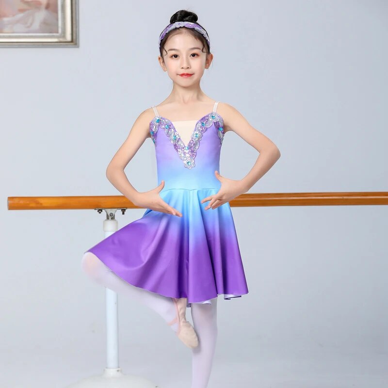 Girls Ballet Tutu Dress Gymnastics Leotard White Long Ballet Dresses Girls Princess Ballerina Dance Costume Birthday Party Dress ราคา  880 บาท*ส่งฟรี