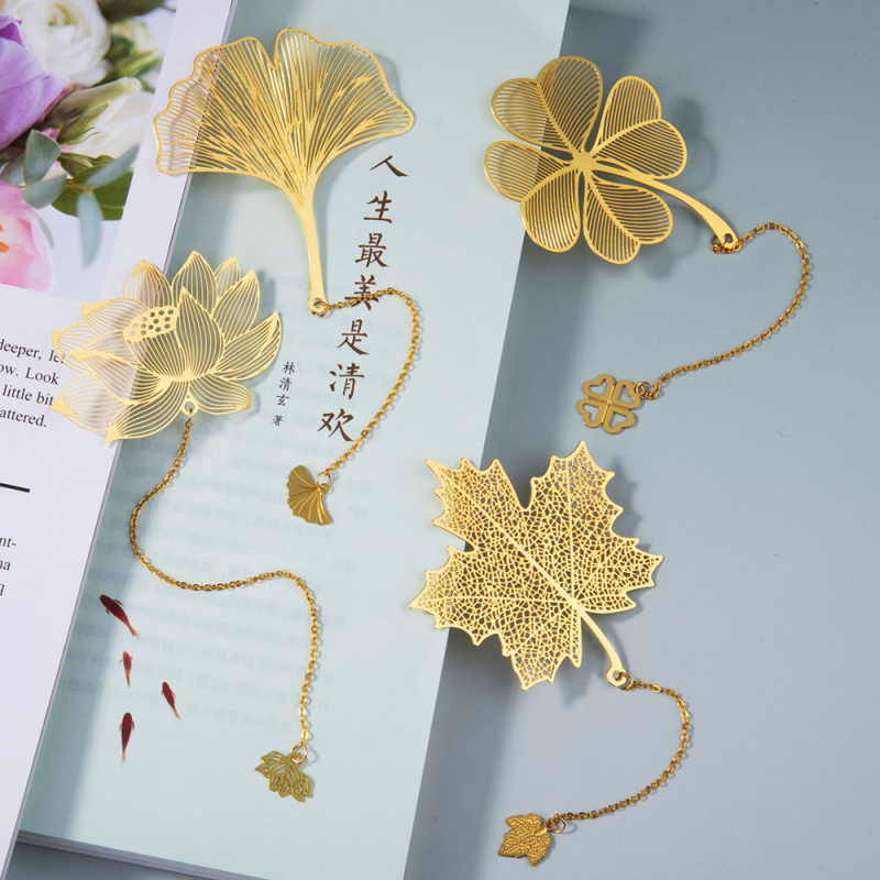 TRFQBJ Dễ thương Hoa hồng vàng Văn phòng phẩm Người giữ sách Tua Phong cách Trung Quốc Dấu trang kim loại Lá cây