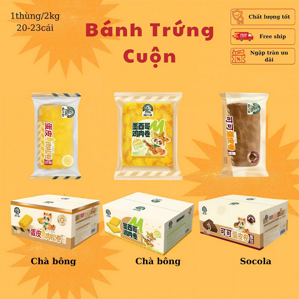Bánh mì trứng cuộn chà bông sôcôla hai hương vịTrứng cuộn 2kg (23-24cai)bông Bánh Trứng cuộn mềm