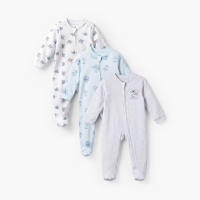 Babyshop Pack Of 3 Disney Cotton Mandarin Collar Long Sleeve Sleepsuit With Stitch And Angel Print