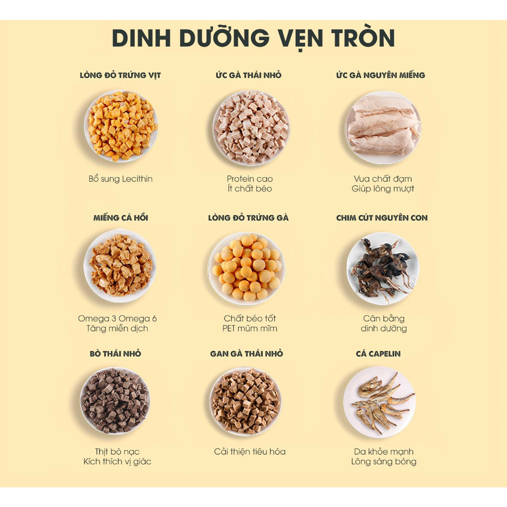 Thức ăn sấy khô cho chó mèo, Giảm rụng lông cho chó mèo, Thức ăn cho chó mèo, Thức ăn sấy đông khô cho chó mèo