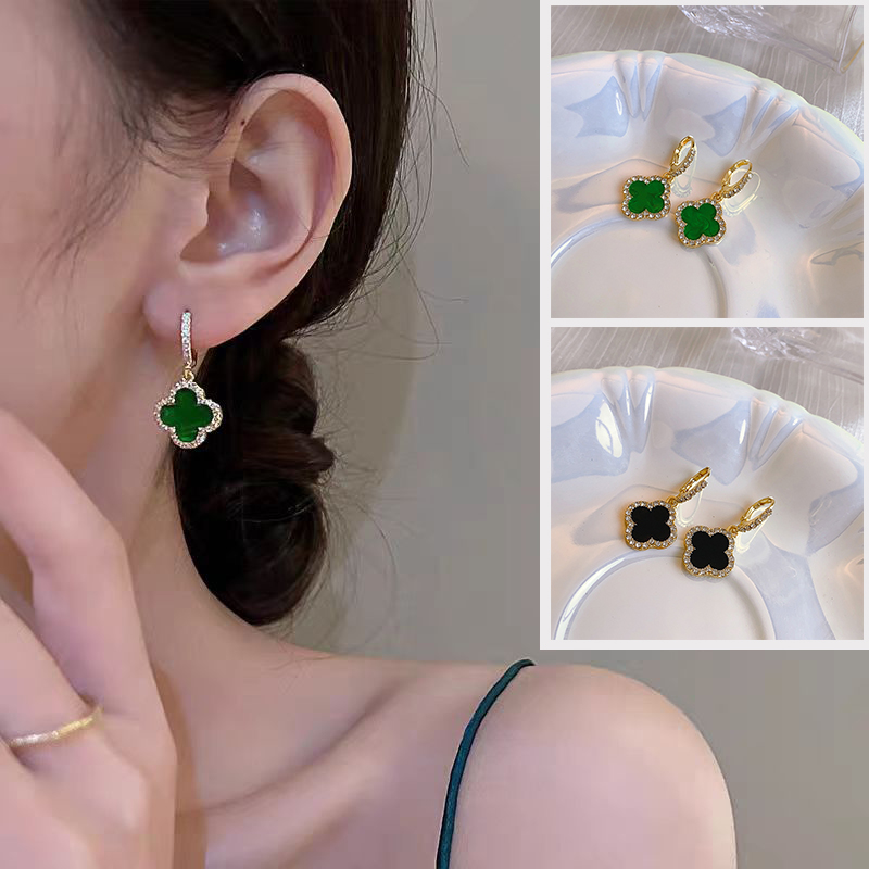Maidu Đồ Trang Sức Kim Bạc Mặt dây chuyền Cỏ Ba Lá Bông Tai Cho Phụ Nữ Zircon sang trọng Bông Tai Hàn Quốc Cổ Điển Thiết kế hoài cổ Thời Trang Đa Năng Phụ Kiện