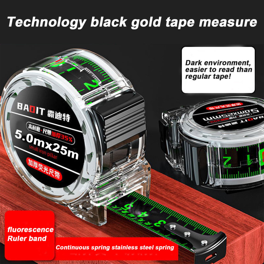 5/7.5/10m thước dây huỳnh quang hai mặt quy mô công nghệ đen chống mài mòn dày đa mục đích thước dây