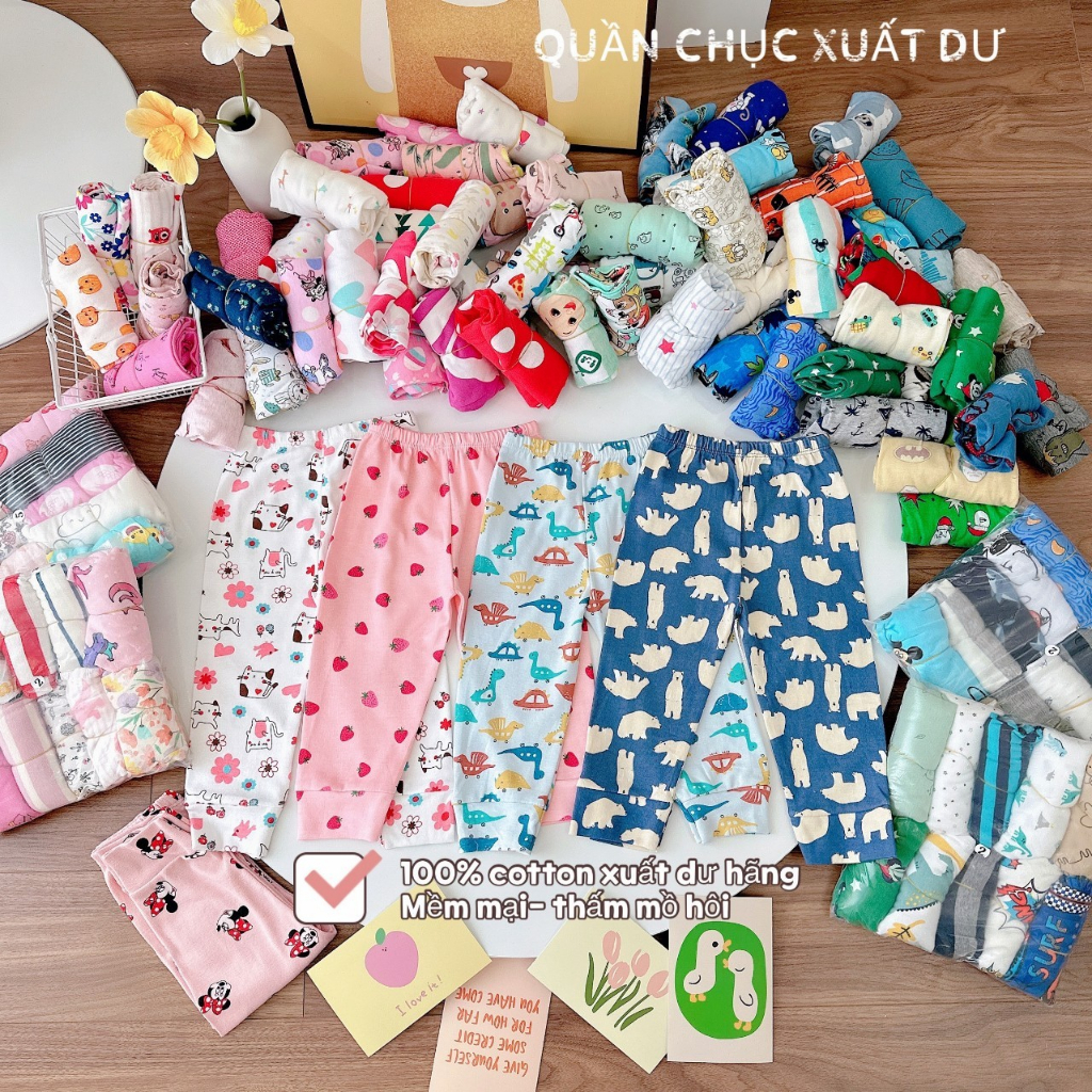 Quần chục dài thu đông bé trai bé gái cotton xuất dư hoạt hình Ammer