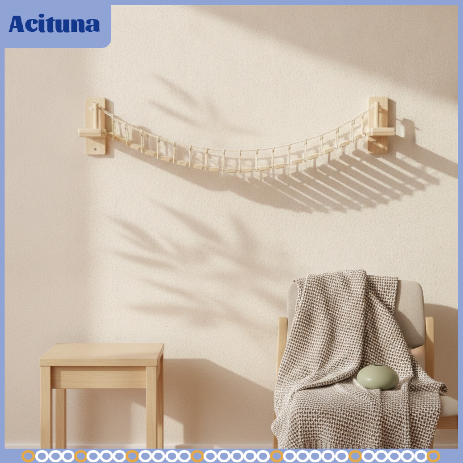 Acituna Solid Wood Wooden Cat Bridge with Rope Sturdy Wall-Mounted Cat Bridge Long-Lasting Natural for Cats ราคา 2,804 บาท*ส่งฟรี
