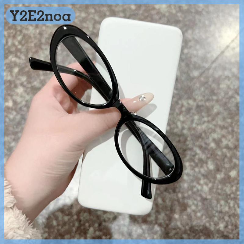 Y2E2noa Kính khung hình bầu dục Màu Đen Phụ Nữ Y2K cô gái Retro Kính hẹp máy tính cổ điển Kính Đọc Sách Chống ánh sáng màu xanh