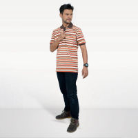 James Kaos Polo Pria Hassenda Motif Salur Terbaru Lengan Pendek Coklat HPA10408CKT