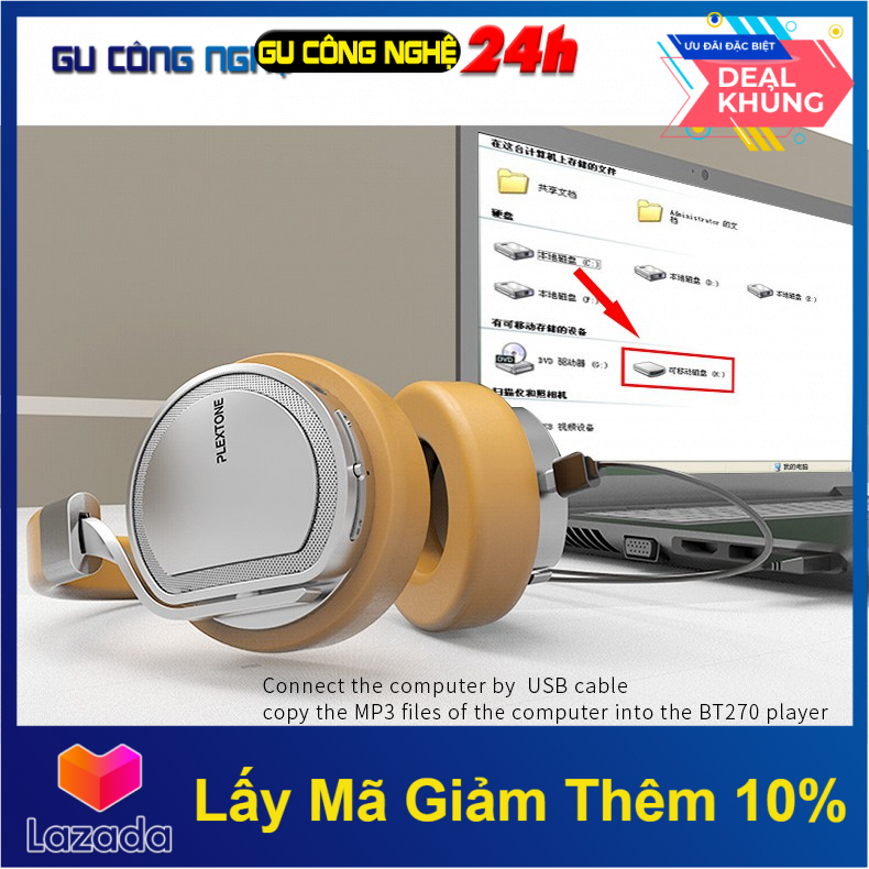 Tai nghe bluetooth plextone bt270 cao cấp bass nghe cực sâu - hỗ trợ thẻ nhớ -dc3425
