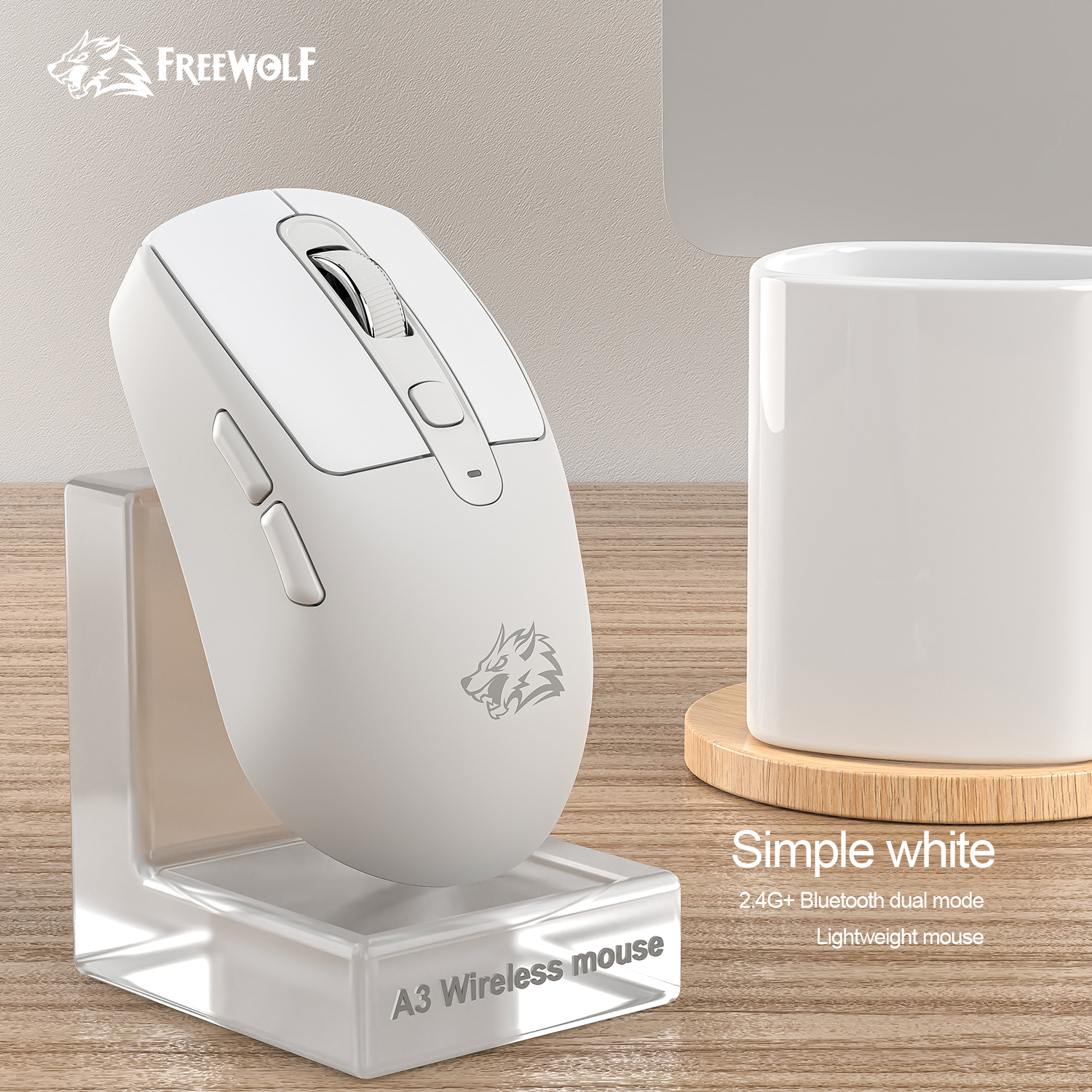 Chuột Bluetooth không dây FREEWOLF A3 Im lặng 4000DPI Chế độ kép Công thái học Sạc Type-C Chip PAW32