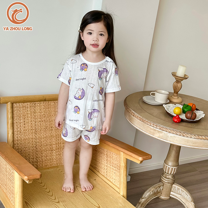 Ya zhou dài mùa hè trẻ em Đồ Ngủ Ngắn Tay phù hợp với lớp Một sợi tre Ultraman mỏng lưới thoáng khí trẻ mới biết đi và trẻ em Homewear