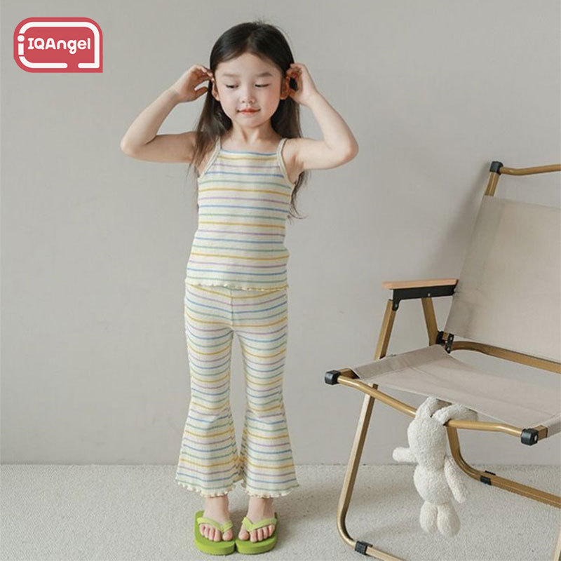 IQANGEL ชุดเดรสสำหรับสาวๆ ลายทางเชือกแขวนเสื้อกล้าม กางเกงขาบาน ทูพีซ ราคา 216 บาท*ส่งฟรี