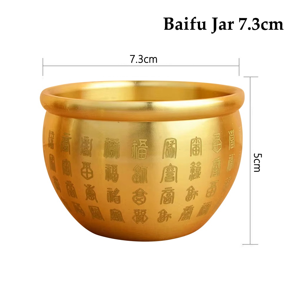 JIYAN2866 1Pcs Small Mini Pure Brass Cornucopia Wealth Attracting 4.5-7cm Baifu Rice Cylinder Surface Polished Baifu Jar Cup Study Decoration Gift