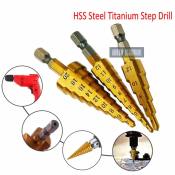 3 pcs HSS Titanium Step Drill Bit Set