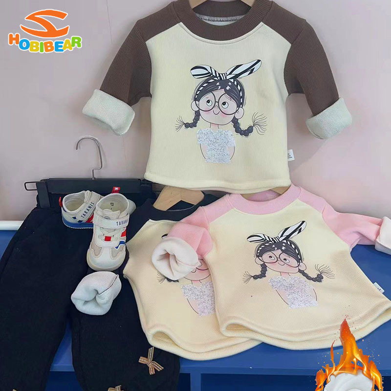 HOBIBEAR Children's fleece stitching sweatshirt Korean style trendy internet celebrity thick warm sweatshirt ราคา 164 บาท*ส่งฟรี