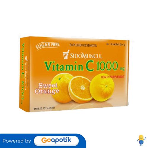 SIDOMUNCUL 1000 MG RASA SWEET ORANGE 4 GRAM BOX 6 SACHET Harga 10,897 rupiah*Gratis Ongkir