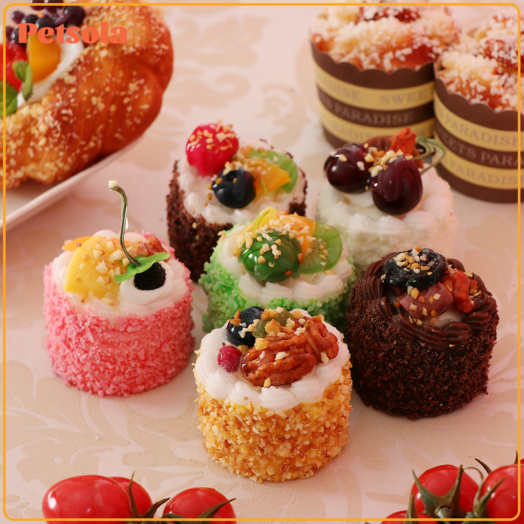 โมเดลฟิกเกอร์ อาร์ตทอย กล่องสุ่มของสะสม ของเล่นและโมเดลสะสม PETSOLA 6 pcs Artificial Mixed Scatter Cake Food