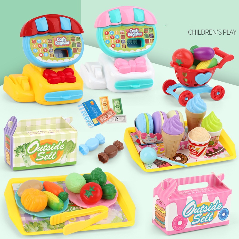 Children Mini Supermarket Cash Register Family Toy Set 22 Piece Dessert