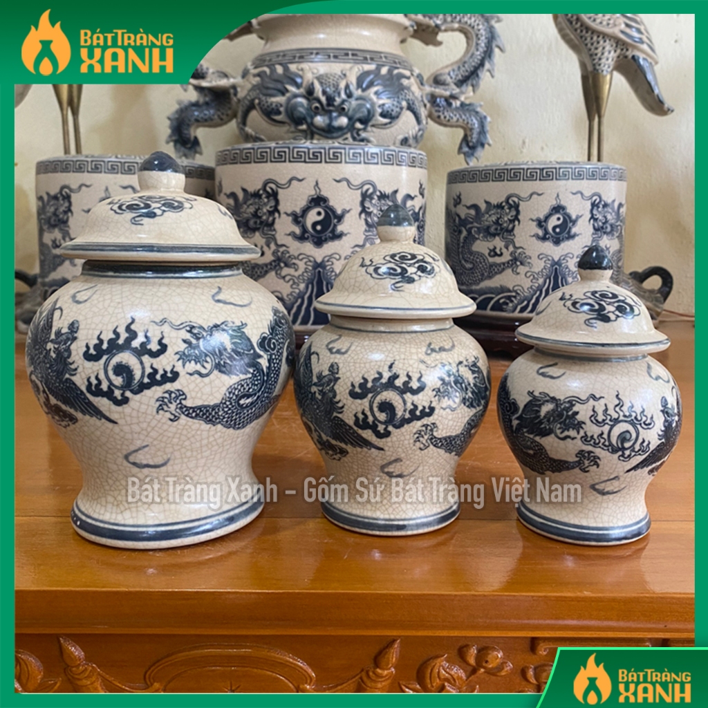4 CỠ Choé thờ men rạn Bát Tràng loại I, Hũ đựng muối gạo nước thờ cúng chất liệu gốm sứ