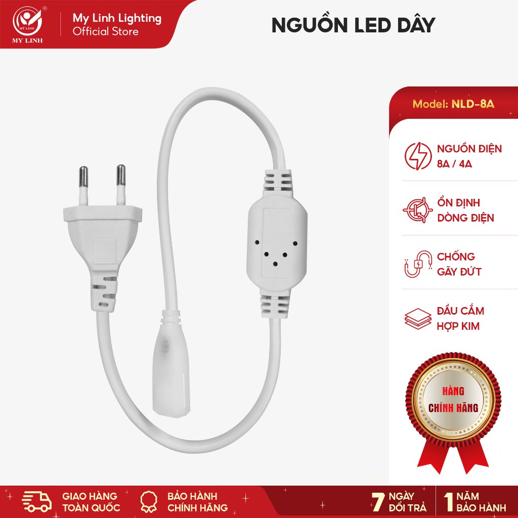 Nguồn LED 8A Mỹ Linh – Nguồn dây cho đèn LED dây 2835 Ổn định dòng điện, Chống cháy nổ, Đầu cắm chắc