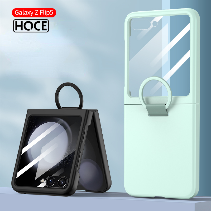 Hoce zflip6 5 miếng dán film toàn màn hình Ốp điện thoại có nhẫn móc ngón tay cho Ốp điện thoại cho Samsung Galaxy Z Flip 7 6 5 7fe 5g flip5 flip6 flip7 Vỏ bảo vệ