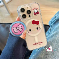 Cartoon Hello Kitty Simple Lovely Bow Stand Case Compatible for IPhone 7Plus 12 11 16 13 14 15 Pro Max XR X XS MAX 7 16 8 Plus SE 2020 Luxury Frame Matte Magnetic Charge Soft Case