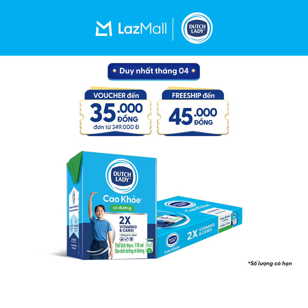 Thùng 48 Hộp Sữa Dutch Lady Cô Gái Hà Lan Cao Khỏe Có Đường 110ml (48x110ml) cho trẻ trên 1 tuổi