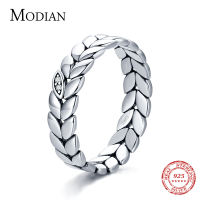 MODIAN 925 Sterling Silver Simple Stackable Wheat Finger Rings For Women Lucky Leaves Original Fine Jewelry Fashion Party Ring