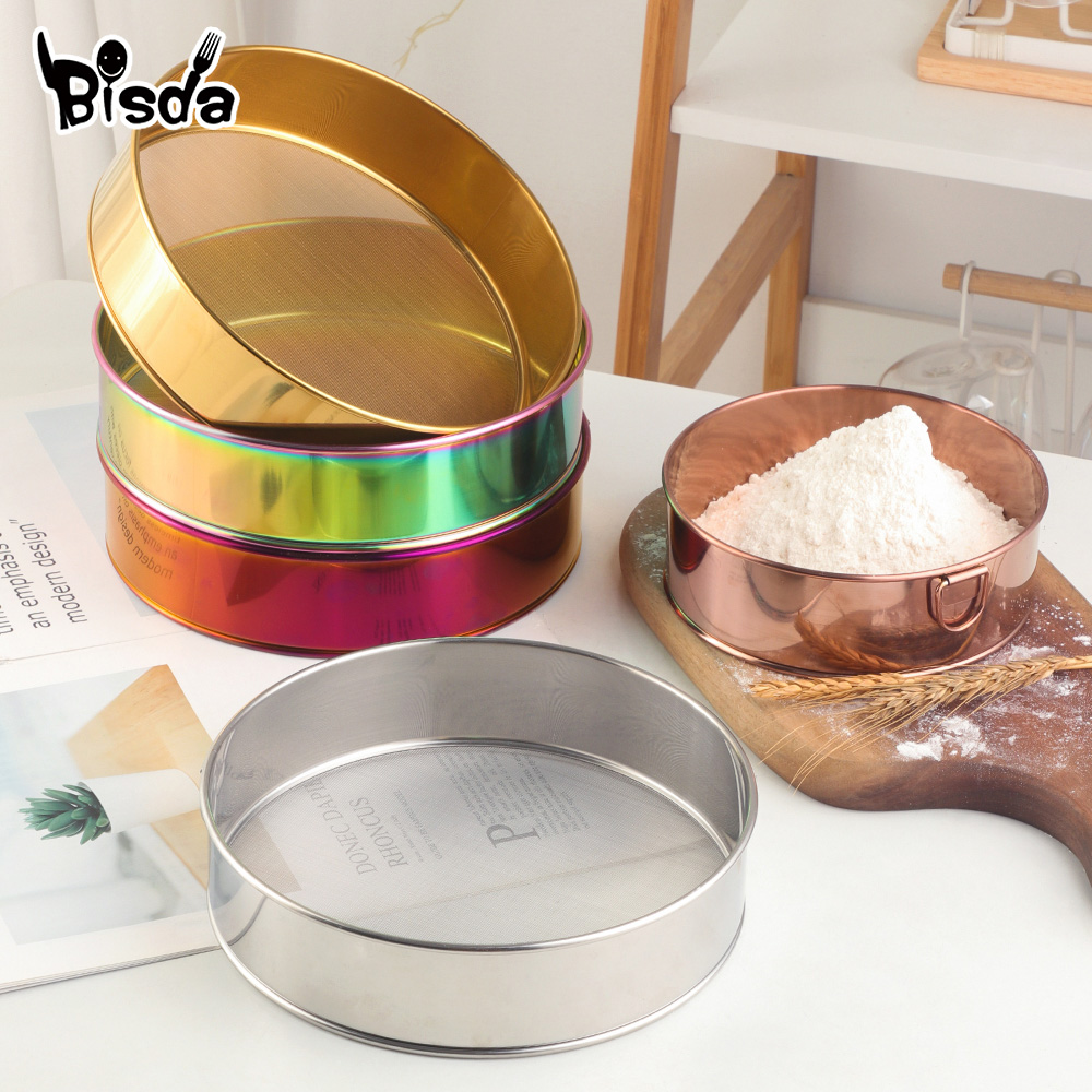 【original】 1/2 Kitchen Fine Mesh Flour Sifter Stainless Steel Flour Sieve Food Bean Powder Filter Screen Sifter Baking Filtration