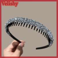 Velishy Non-slip Rhinestone Hair Hoops Bands Women Toothed Elastic Headbands For Women Shiny Luxury Hair Hoops