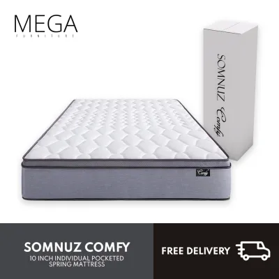 [Bulky] Somnuz Comfy 10 Inch Individual Pocketed Spring Mattress - 4 sizes Available - Single, Super Single, Queen, King