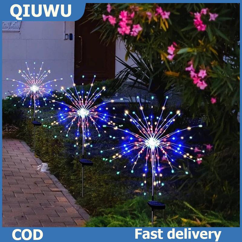 QIUWU Năng lượng mặt trời được hỗ trợ đầy màu sắc pháo hoa Đèn Led không thấm nước 8 chế độ ánh sáng cho Patio sân vườn trang trí