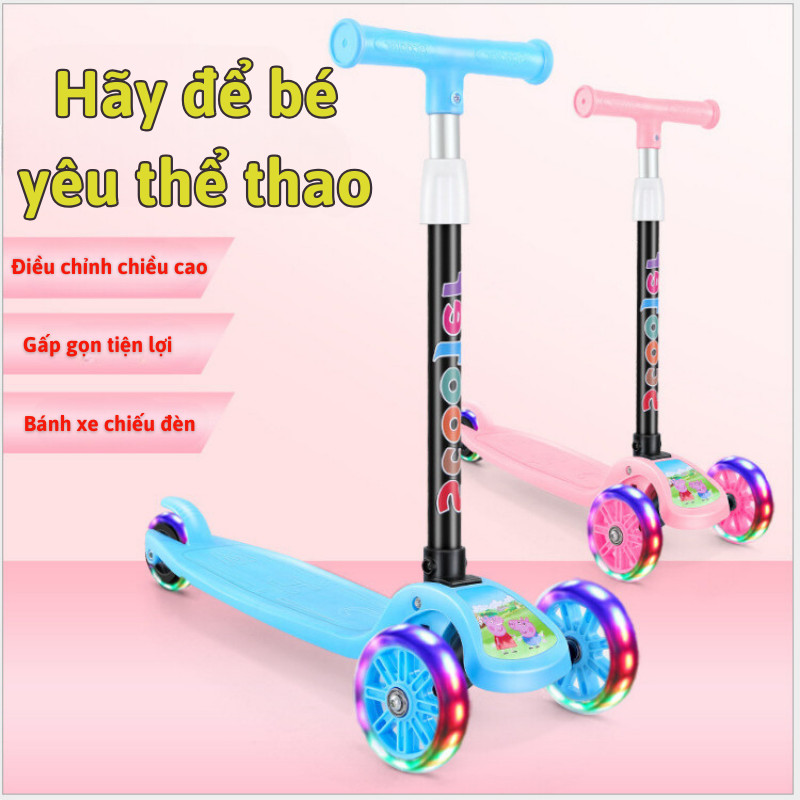 Xe Trượt Chòi Chân Cho Bé Mint Decor Xe Trượt 3 Bánh Có Đèn Phát Sáng Thiết Kế Hoạt Hình Hai Màu Xanh Dương/Hồng