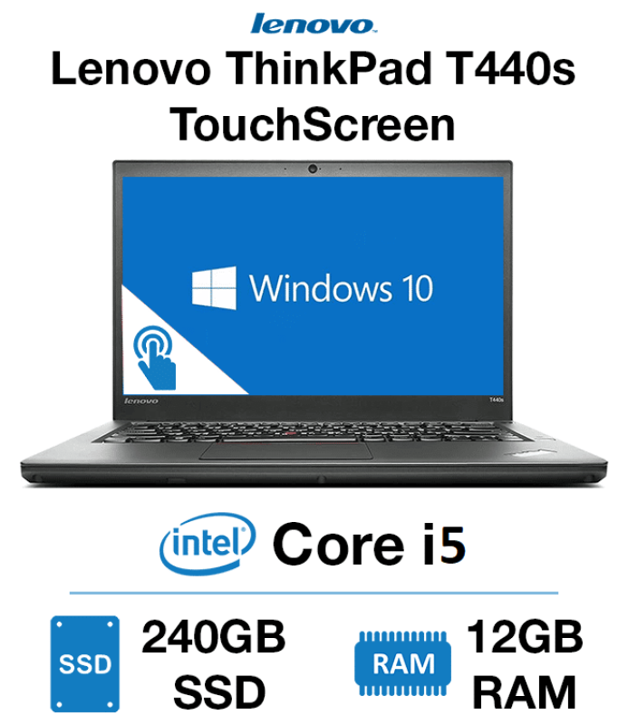 (Refurbished) Lenovo ThinkPad T440s Touch Screen - 14 - Core i5-4300U - 8GB -240GB SSD - Windows 10 Pro 64Bit - Dual Battery ( Internal & External ) - *FREE Pre-Installed Anti Virus (Trend Micro Internet Security 2019) (1 device) 12mth
