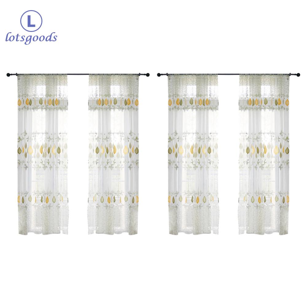 เลือกซื้อ ผ้าม่าน 【New Arrival】 Leaf Printing Perforated Sliding Tulle Sheer Curtain Balcony Window Screen ราคาพิเศษ มีเก็บเงินปลายทาง