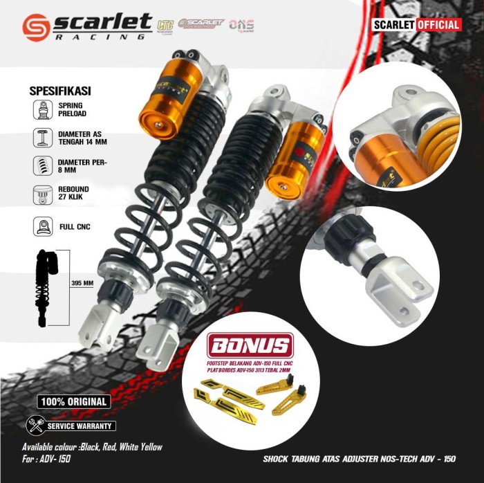 SCARLET RACING SHOCKBREAKER SHOCK SKOK TABUNG ATAS NOS TECH MOTORCYCLE ADV 150 FOTO PENINGGI - DIVHARA SHOP Giá 1,683,000 Đồng*Miễn phí vận chuyển