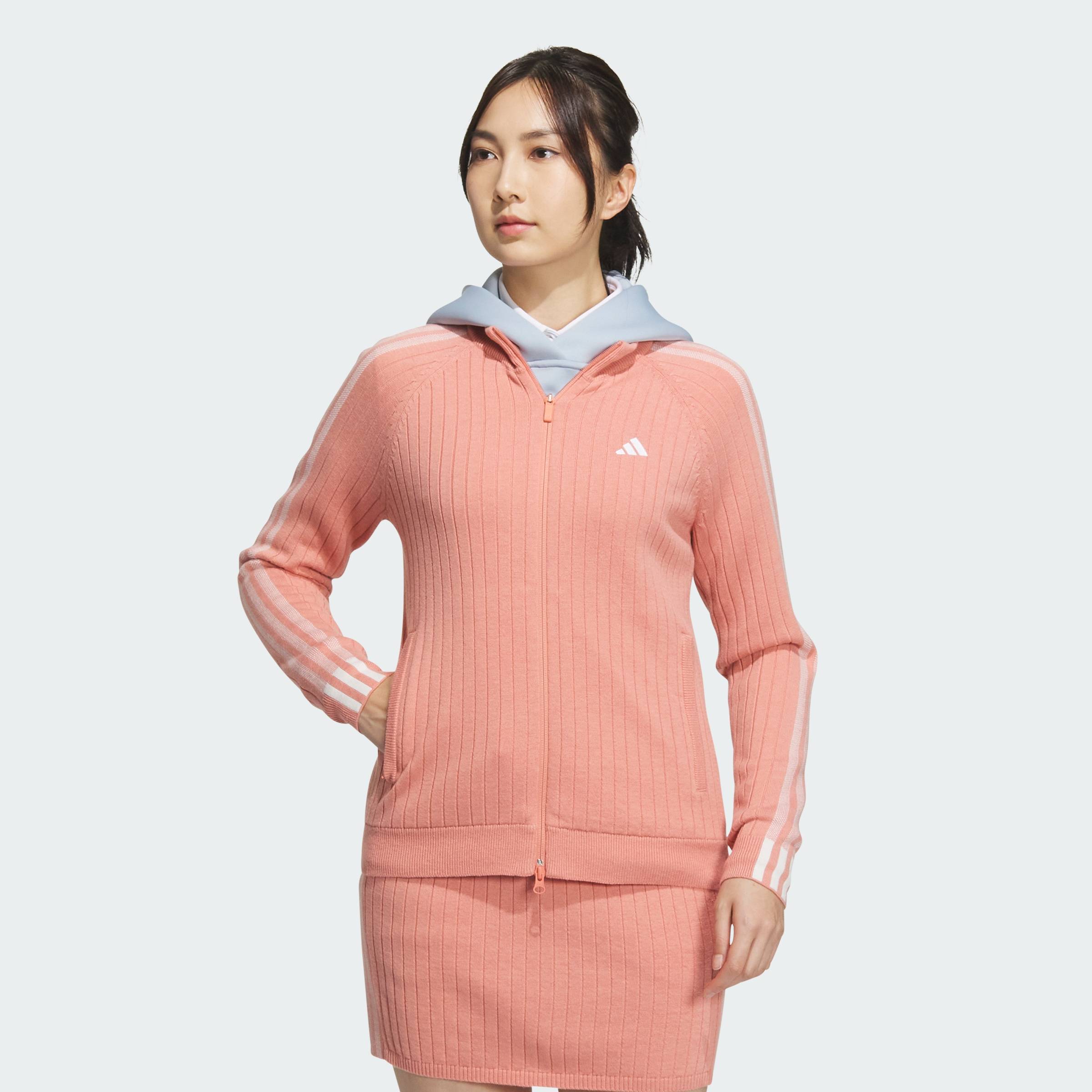   CHỈ 15-17.12-MUA 2 GIẢM 25%  adidas Đánh gôn Áo Len Dài Tay Khóa Kéo 3 Sọc WIND.RDY Nữ Đỏ HY0858 