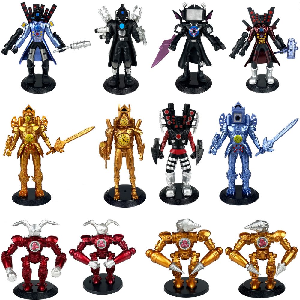 New Skibidi Toilet Gold Titans Clock Drill Man Figures Cameraman Speakerman Model Doll Toy Moveable Joint Action Figurines Kids Gift