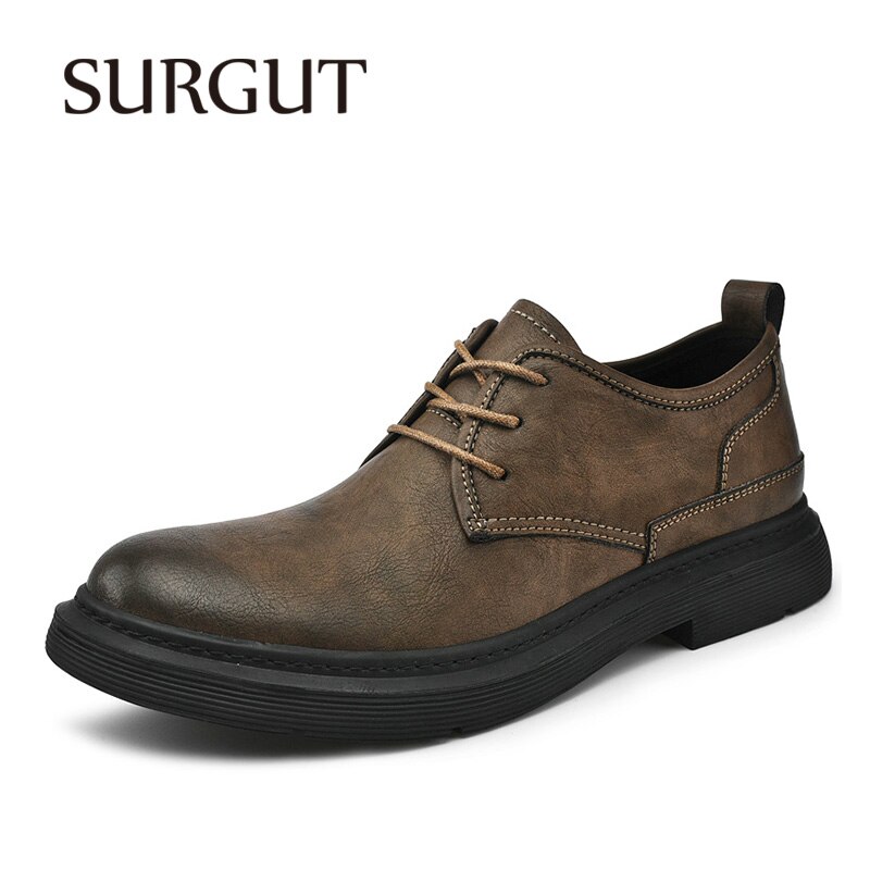 SURGUT New Genuine Leather Men Shoes Bussiness Working Flats High Quality Causal Soft Daily Comfort Male Footwear Shoes Men ราคา 1,092 บาท*ส่งฟรี