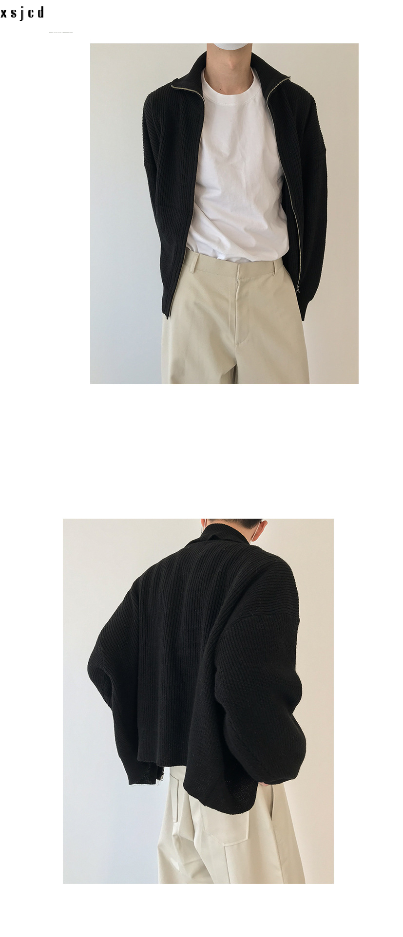 xsjcd Cardigan sweater jacket men's autumn and winter Hong Kong style solid color sweater trendy design casual stand-up540_voghion.com