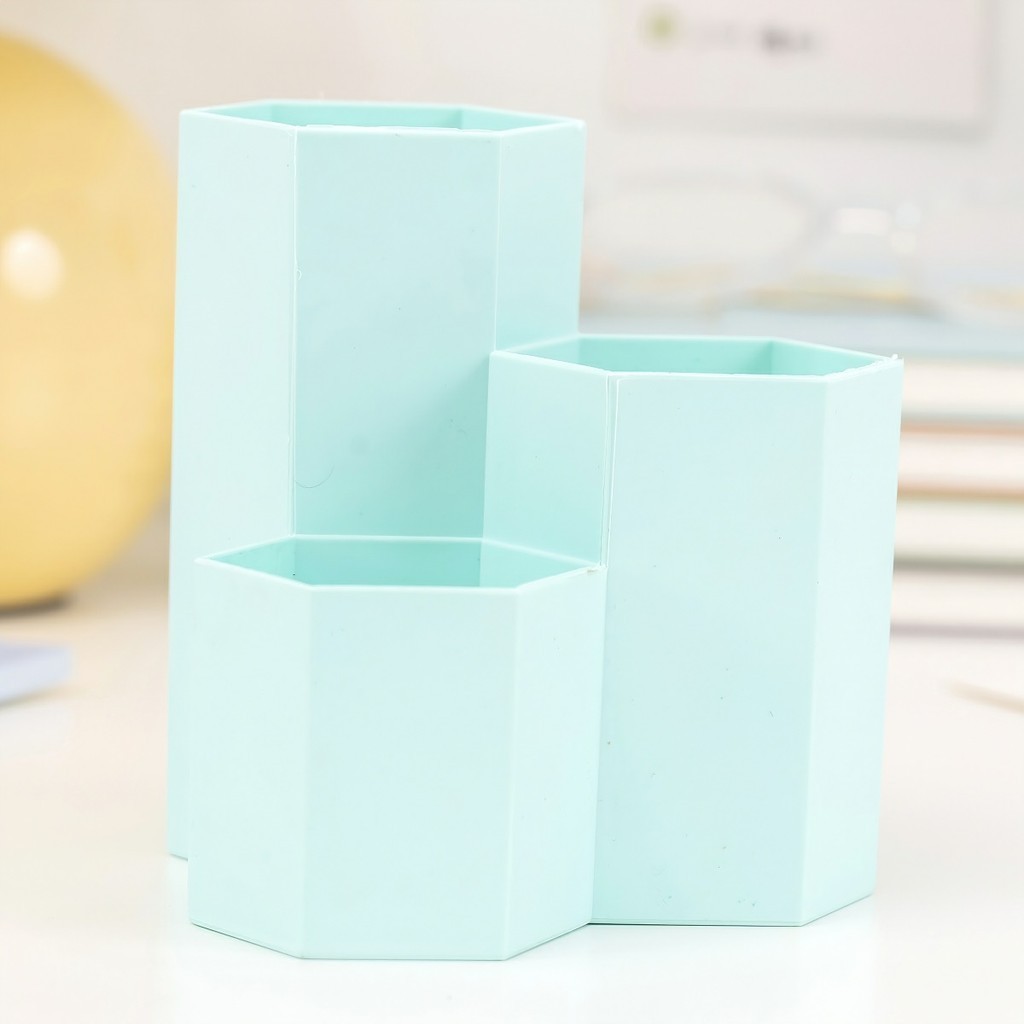 Ống đựng bút lục giác 3 NGĂN sáng tạo trang trí bàn học độc đáo -Lumbley