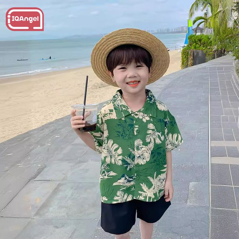 IQANGEL Children's Printed Shirt Short-Sleeved Thin Boys' Vacation Style Shirt New Baby's Top Children's Shirt ราคา 210 บาท*ส่งฟรี