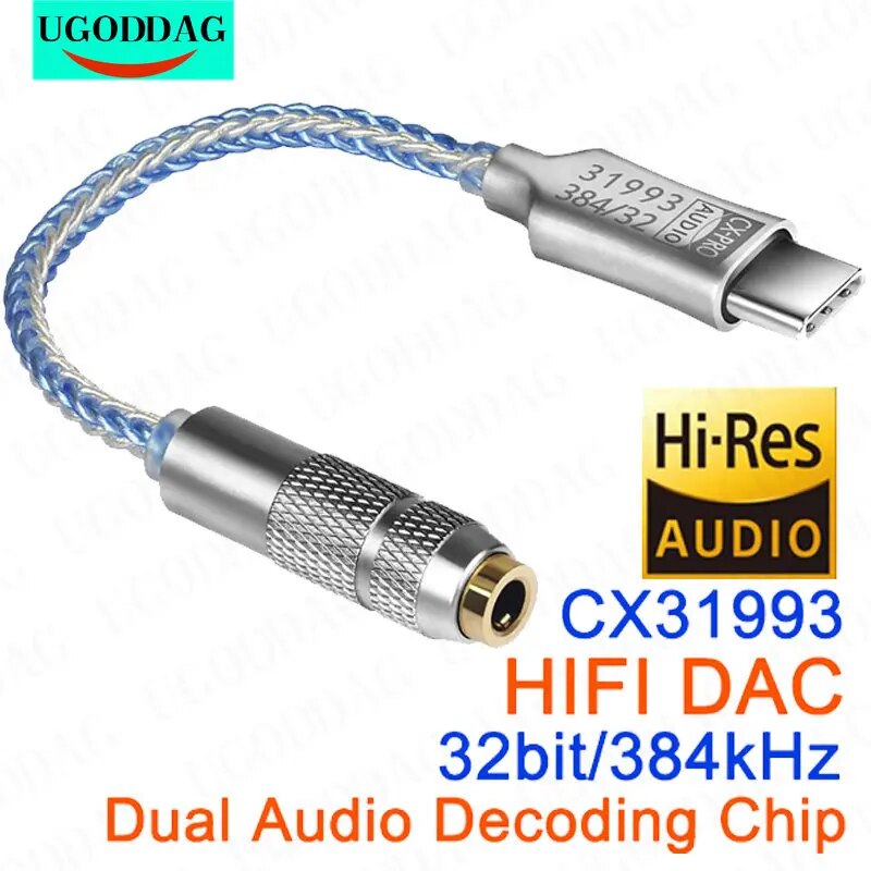 【Prime deal】 Usb Type C To 3.5mm Audio Adapter Cx31993 Hifi Dac Headphone Amplifier Audio Interface Earphone Amplifier Snr128db 32b/384khz