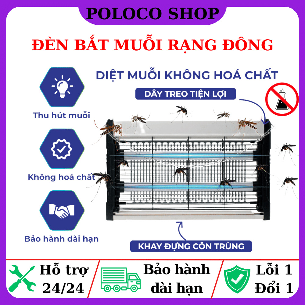 Đèn Bắt Muỗi Rạng Đông - Không Hóa Chất Độc Hại - Máy Thu Hút Côn Trùng Thông Minh Treo Tường - Bảo Hành 12 Tháng