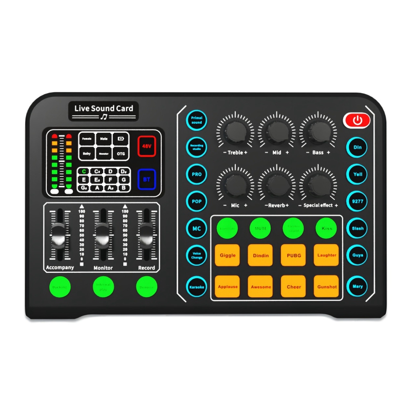 M6 Live Sound Card External Audio Mixer Voice Changer Mixing Console Support 48V Microphone